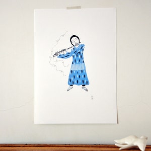 The Flutist original art gocco screenprint image 2