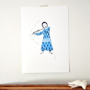 The Flutist original art gocco screenprint image 3