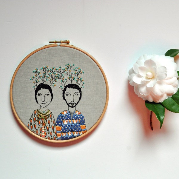 hand embroidery wall hanging - Twig Couple XIV