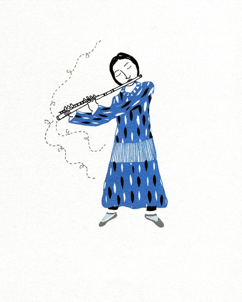 The Flutist original art gocco screenprint image 1