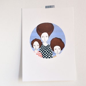 Big Headed Women original art gocco print image 1