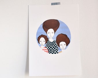 Big Headed Women - original art gocco print