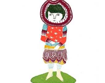 Pomegranate Girl   gocco screenprint