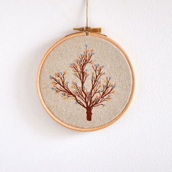 Cuckoo's Tree 4 - original mixed media embroidery hoop - 5''