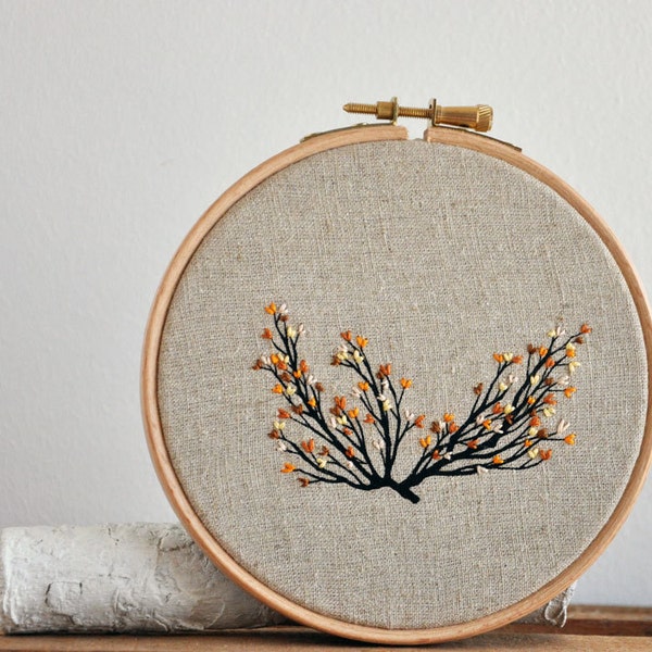 Branch 1 - mixed media embroidery hoop art