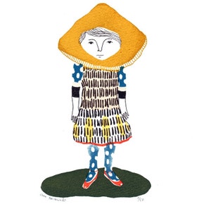 Miscaro Girl gocco screen print limited edition image 1