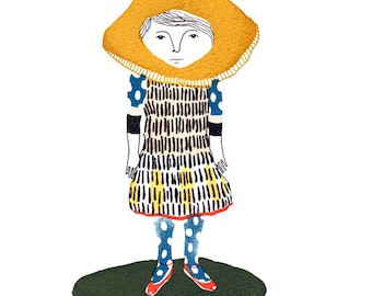 Miscaro Girl - gocco screen print - limited edition