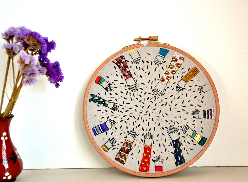 Sowing embroidery wall hanging hoop art image 1