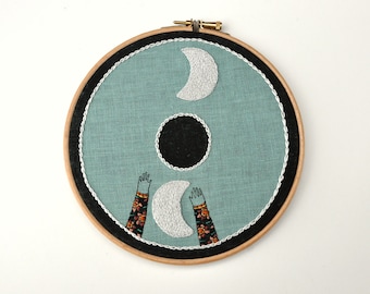 The Moon wall hanging celestial embroidery art