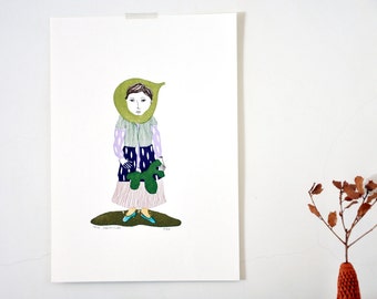 gocco hand screen print - Fig Girl