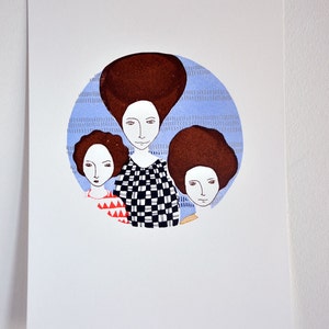 Big Headed Women original art gocco print image 3