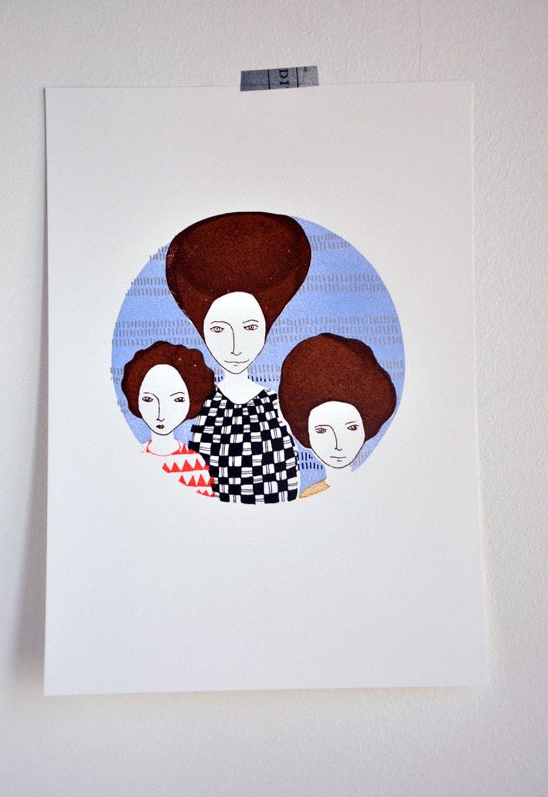 Big Headed Women original art gocco print image 3