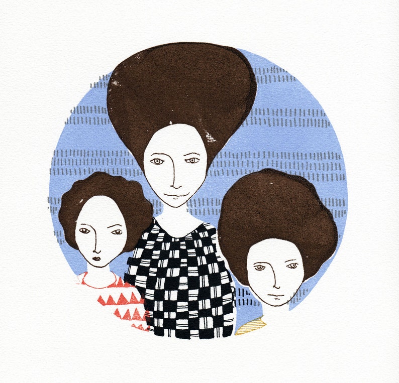 Big Headed Women original art gocco print image 2