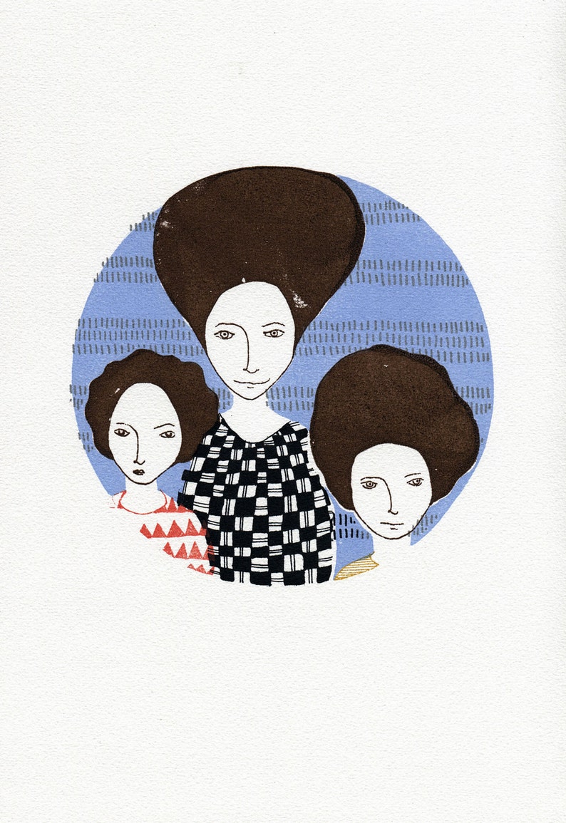 Big Headed Women original art gocco print image 4