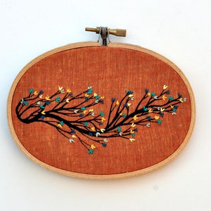 Buds on a Twig mixed media embroidery wall hanging
