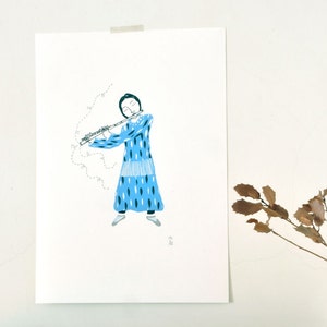 The Flutist original art gocco screenprint image 4