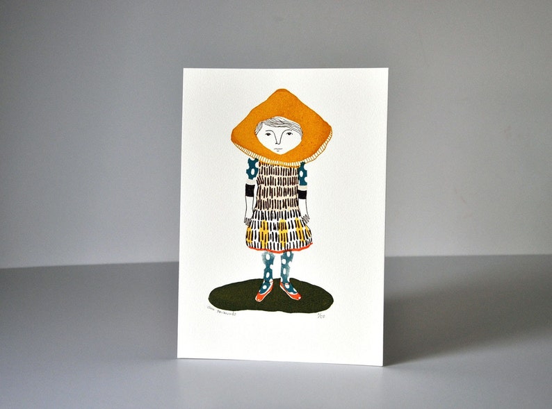 Miscaro Girl gocco screen print limited edition image 5