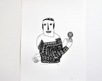 The Knitter - original art gocco screenprint