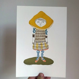 Miscaro Girl gocco screen print limited edition image 3