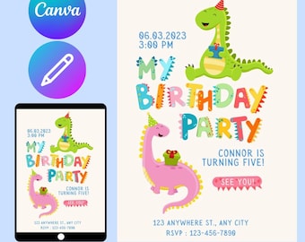 Editable Dinosaur Birthday Party Invitation Template, Dinosaur Birthday Invitation, Dinosaur Invitation, Dinosaur party birthday invitation