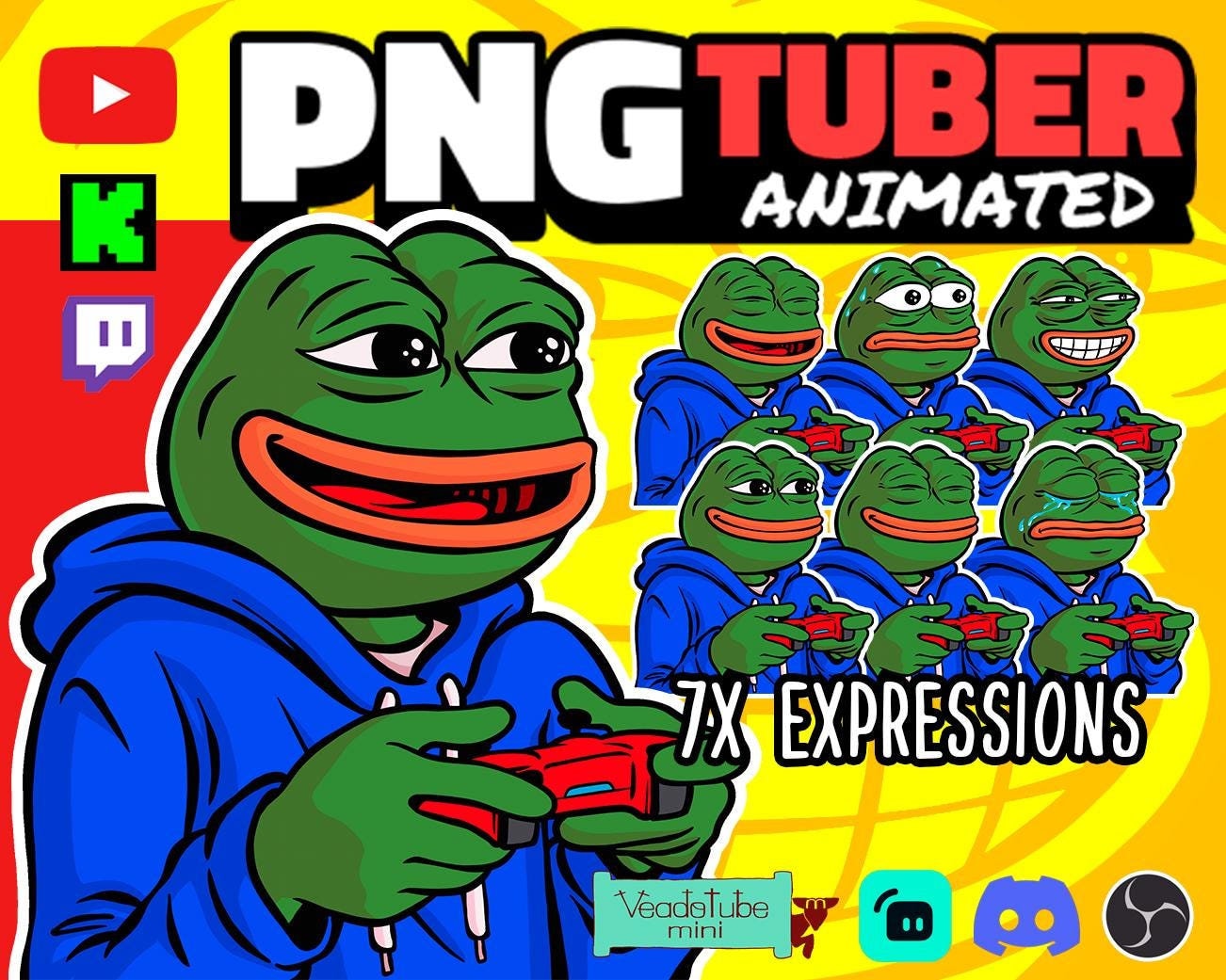 Animated PEPE FROG Pngtuber: Gamer Model With 7 Expressions