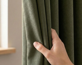 Heavy Green Linen Curtains, Custom Wide Drapery for Living Room and Bedroom, 28 Colors
