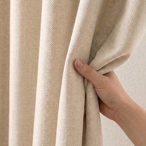 Gardinpaneler i fiskbensmönster i linne, extra breda draperier i specialstorlek för vardagsrum, tunga linnepaneler, insynsskyddande eller mörkläggningsgardiner