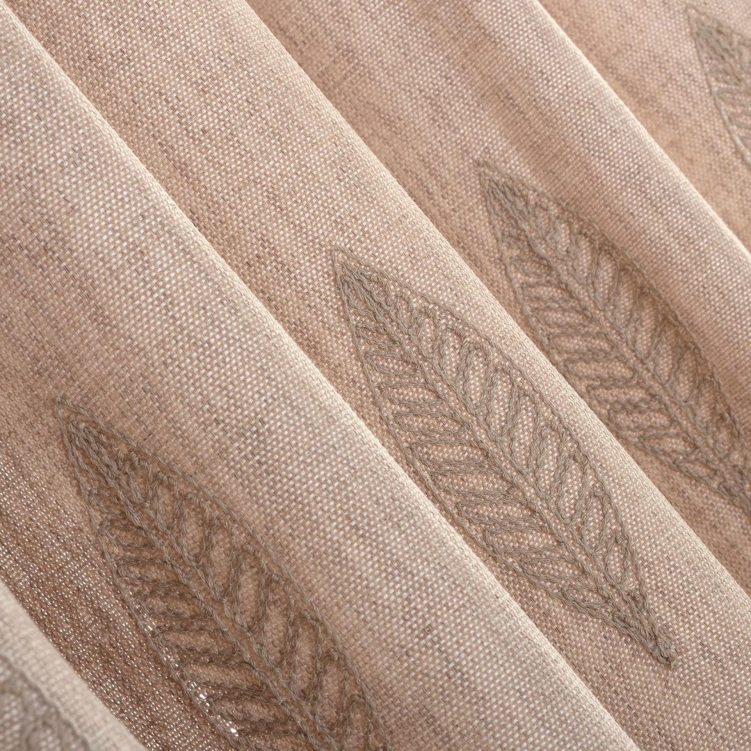 Embroidered Linen Curtains With Leaf Pattern, Custom Natural Linen Look ...