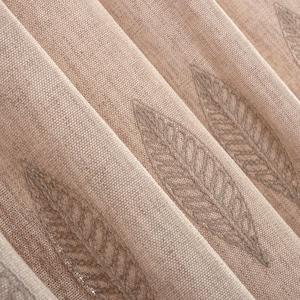 Embroidered Linen Curtains: Custom Leaf Design, Multiple Hanging Styles
