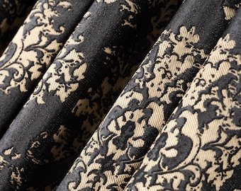 Luxury Damask Jacquard Curtains, Custom Size Grey Gold Drapes, Elegant Baroque Curtain Panels for Living Room & Bedroom