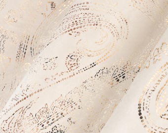 Luxury Velvet Curtain Panel: Cream & Gold Paisley Drapes, Blackout Option