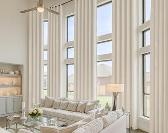 Extra Long Linen Curtain Panels, 48 Colors, Custom High Ceiling Drapes, 2 Story Window Curtain Panel