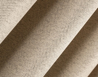 Greige Herringbone Linen Curtain, Textured Tweed Drapes, Custom Made to Order Curtain Panels for Living Room & Bedroom