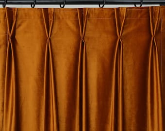 Double Pinch Pleat Copper Velvet Curtain for Living Room, Custom Made Heavy Velvet Drapes for Bedroom, 37 Colors