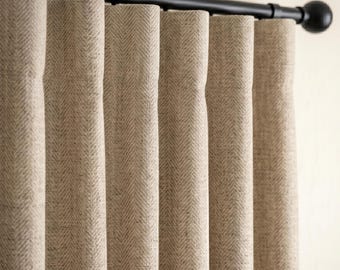 Custom Ripple Fold Herringbone Curtains, Heavyweight Linen Drapery, Blackout or Cotton Lined Window Panels