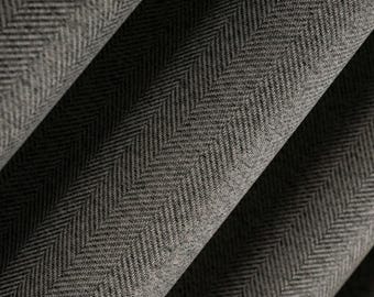Dark Grey Herringbone Linen Curtains, Textured Tweed Style Drapes, Custom Made to Order Curtain Panels for Living Room & Bedroom
