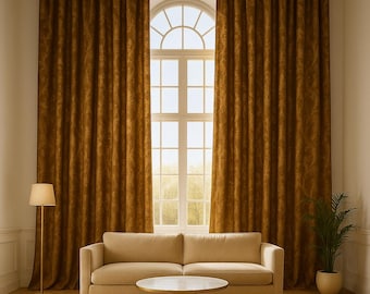 Extra Long Luxury Velvet Curtains with Gold Accents, High Ceiling Drapes, Custom Made Floor to Ceiling Velvet Drapery