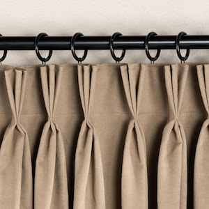 Triple Pinch Pleated Linen Curtains, Custom Size Linen Drapes for Livingroom & Bedroom, 48 Color Options