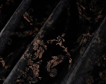 Black Velvet 100% Blackout Curtains, Gold Pattern Luxury Drapes, Custom Size Velvet Room Darkening Curtain Panels