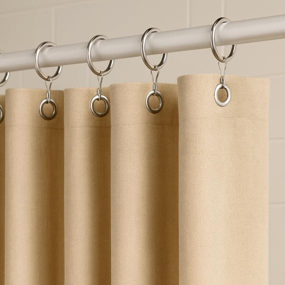 Beige Linen Shower Curtain, Custom Size Minimalist Bathroom Curtains, Hook & Ring Hanging, 40+ Color Options