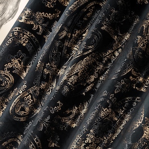 Luxury Gold Gilded Velvet Curtain Panel, Custom Black & Gold Drapes, Classic Style Window Treatment, Extra Long Velvet Drapes