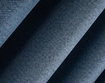 Navy Blue Herringbone Linen Curtain, Textured Tweed Style Drapes, Custom Made to Order Curtain Panels for Living Room & Bedroom