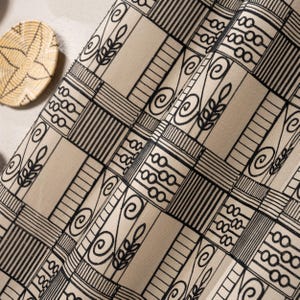 Embroidered Linen Curtain Panel: Geometric Tribal Design, Privacy Lining