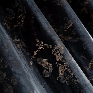 Luxury Velvet Curtain Panel, Custom Black & Gold Drapes, Classic Style Window Treatment, 50&#39;&#39; Wide Unlined Velvet Drape