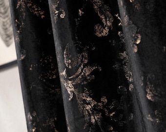Cortinas de terciopelo negro de lujo con detalles dorados, hechas a medida, para sala de estar o dormitorio, en varios colores y estilos.