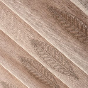 Embroidered Natural Linen Curtains for Living Room & Bedroom, High Quality Custom Linen Leaf Embroidery Curtains