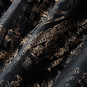 Luxury Velvet 100% Blackout Curtain with Gold Gilded Pattern, Classic Drapes for Living Room & Bedroom, Extra Long Velvet Drapes