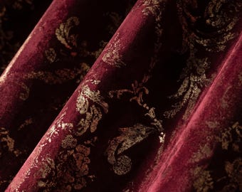 Luxury Dark Red Velvet Curtains with Gold Accents, Made to Order Heavy Drapes for Living Room or Bedroom, Multiple Colors & Heading Styles