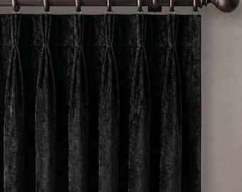 Pinch Pleat Black Velvet Curtains, Custom Heavyweight Velvet Drapery, Blackout or Privacy Lined Window Panels