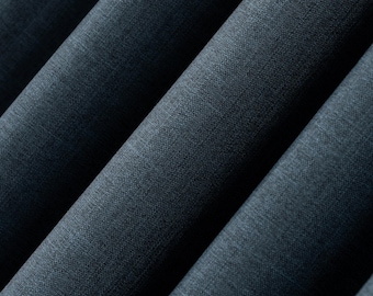 Thermal Insulated 100% Blackout Linen Curtain Panel, Heavy Blue Linen Drapes for Living Room & Bedroom, 19 Colors, Multiple Hanging Styles